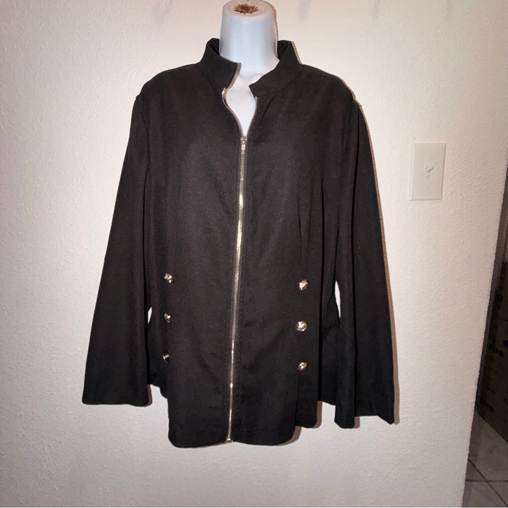 SHEIN Black Cape Jacket with Gold Button Accents